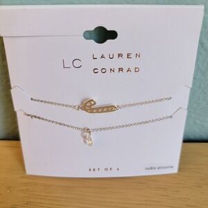 LC Lauren Conrad Christmas Bracelet Set Silver Tone Cubic‎ Zirconia Pendant